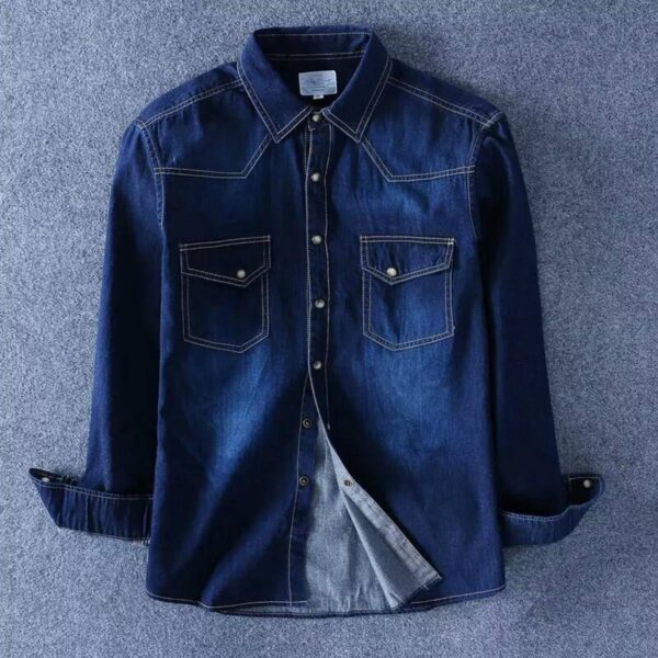 Men's Premium Denim Long Sleeve Shirt - Image 2