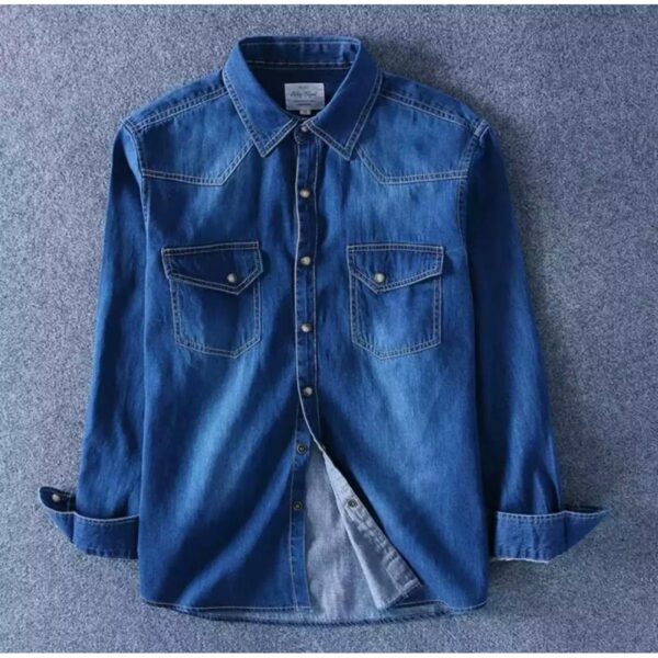 Men's Premium Denim Long Sleeve Shirt - Image 3