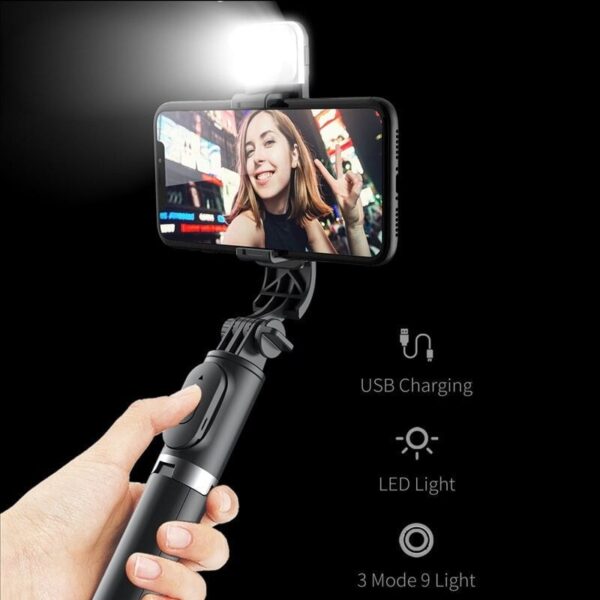 P20S Wireless Selfie Stick with LED Light & Bluetooth Remote – Tripod Combo for Vlog & Travel - Image 2