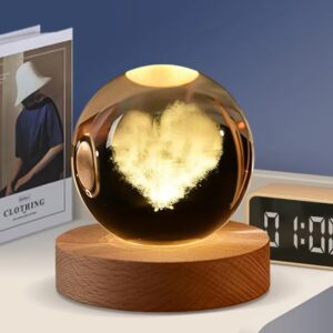 🌌 3D Love Shape Crystal Ball with 1-Color LED Base