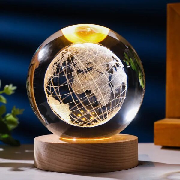 🌌 3D  Globe Crystal Ball with 1-Color LED Base