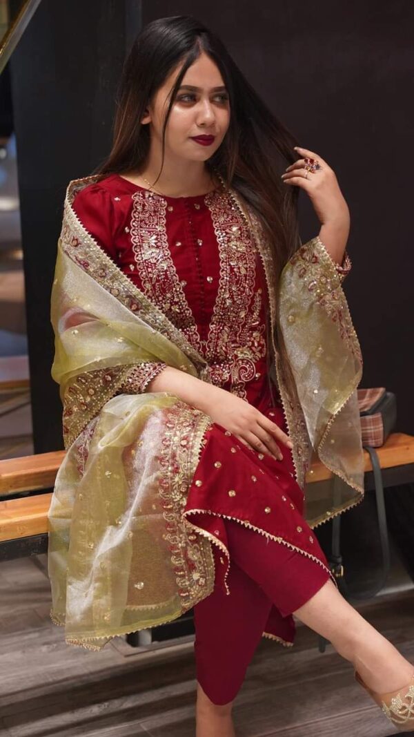 ✨ Sequence Embroidery Readymade Three Piece