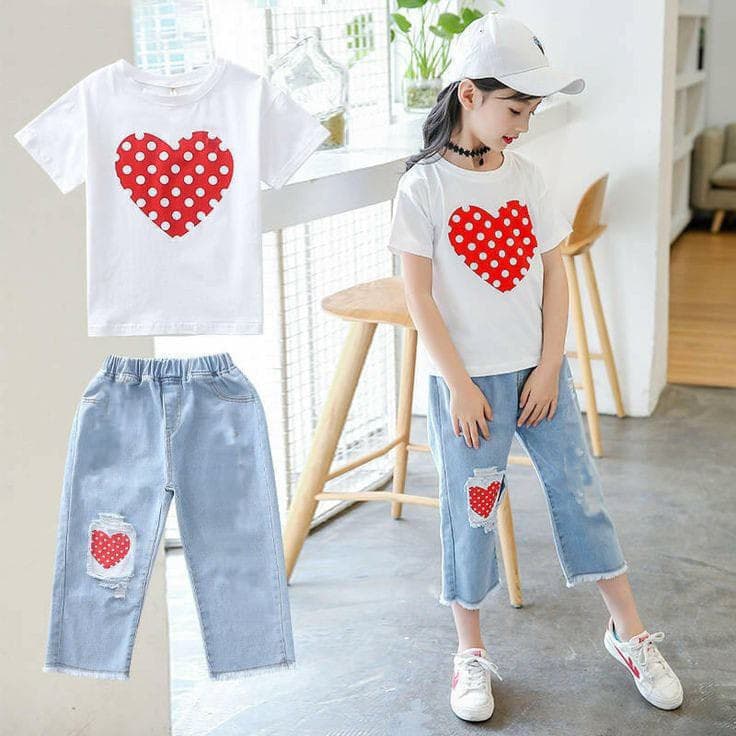 ✨Kids Girls Trendy & Comfy – Denim-Cotton Set