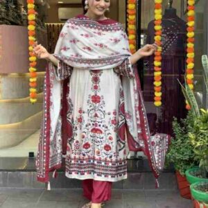 👗 Premium Digital Print Three Piece – Soft Cotton-Silk