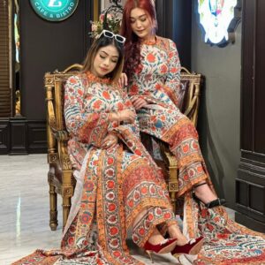 👗 Digital Print Three Piece – Dubai Silk Kameez