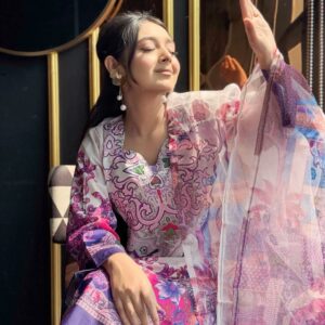 👗 Digital Print Three Piece – Premium Dubai Silk