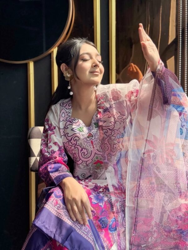 👗 Digital Print Three Piece – Premium Dubai Silk