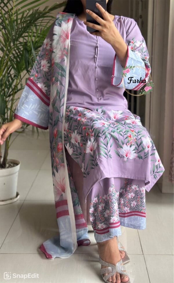👗 Digital Print Three Piece – Soft Silk Kameez - Image 4