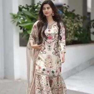 👗 Premium Digital Print Three-Piece – Dubai Silk
