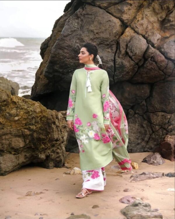 👗 Digital Print Three Piece – Elegant Cotton Silk Set