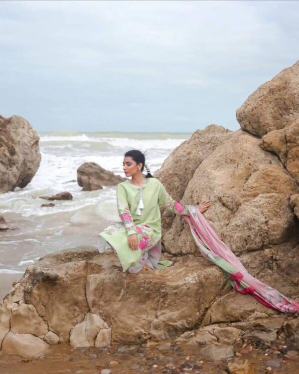 👗 Digital Print Three Piece – Elegant Cotton Silk Set - Image 3